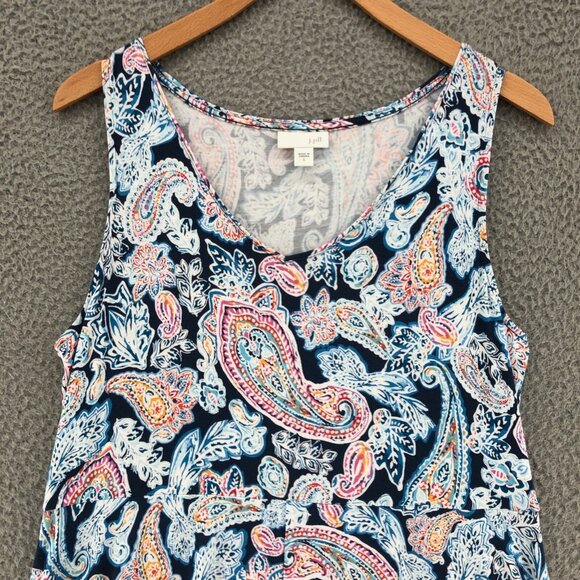 J Jill Dress Womens Small Blue Multi Paisley A Line Knee Sleeveless Stretch Sun - Picture 2 of 11